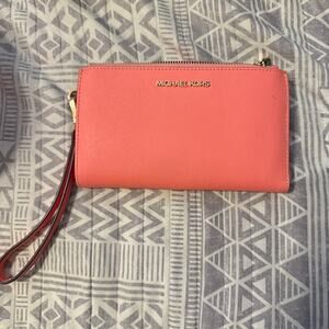 Michael Kors Jet Set Travel Double Zip Wristlet Wallet Clutch - Grapefruit